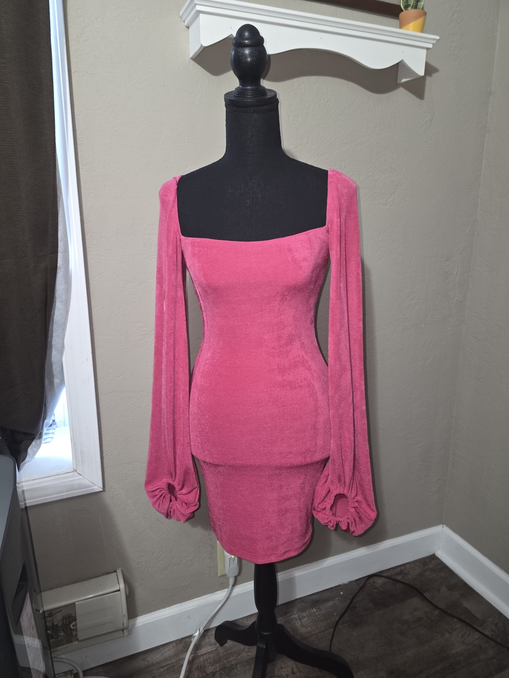 Lucy in the Sky Hot Pink Velvet Square Neck Mini Dress